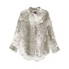 R13 Shredded Seam Drop Neck Leopard Print Button-up Shirt In Beige