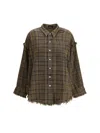 R13 Shredded Seam Drop Neck Plaid Flannel Button-up Shirt In Brown