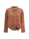 R13 Plaid Shirt With Frayed Hem In Brown