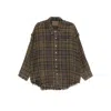 R13 Shredded Seam Drop Neck Plaid Flannel Button-up Shirt In Green