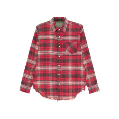R13 Frayed Check-pattern Shirt In Red