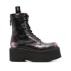 R13 Anfibi Double Stack In Pelle Laminata In Black/pink