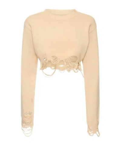 R13 Short Ribbed Sweater In Neutral