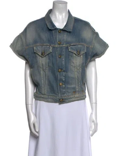 Pre-owned R13 Short Sleeve Button-up Top In Blue