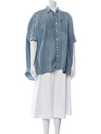 Pre-owned R13 Short Sleeve Button-up Top In Blue