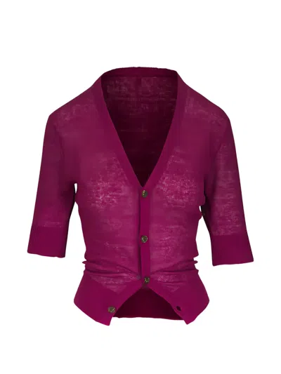 R13 Short-sleeve V-neck Cardigan In Purple
