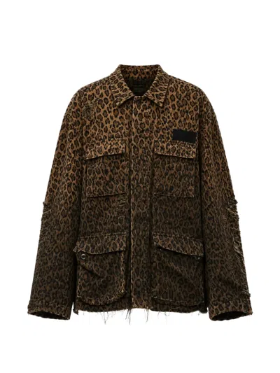 R13 Shredded Leopard-print Jacket In Black