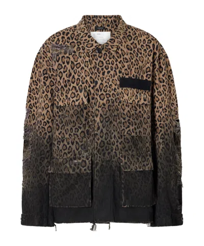 R13 Abu Distressed Leopard-print Cotton Jacket In Multi