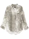 R13 Shredded Seam Drop Neck Leopard Print Button-up Shirt In Neutrals