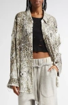 R13 Shredded Seam Drop Neck Leopard Print Button-up Shirt In Bleached Leopard