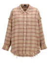 R13 Shredded Seam Plaid Oversize Cotton Flannel Button-up Shirt