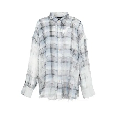 Pre-owned R13 Shredded Seam Drop Neck Shirt 'blue Bleached Plaid' | Men's Size Xxs