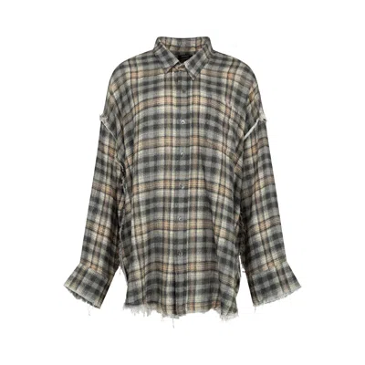 Pre-owned R13 Shredded Seam Drop Neck Shirt 'grey/cream Plaid' | Men's Size S