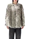 R13 Shredded Seam Drop Neck Leopard Print Button-up Shirt In Multicolor