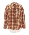 R13 Shredded-seam Drop-neck Shirt In Orangeplaidwithpaintsplatter-multicolor