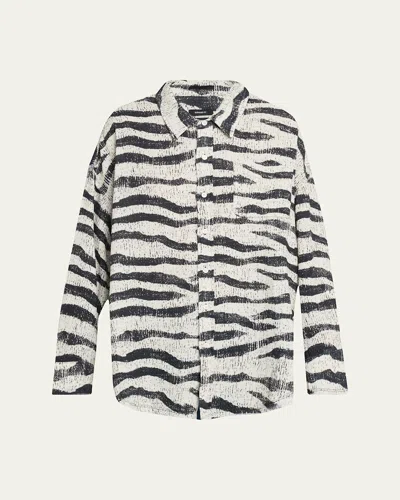 R13 Shredded Seam Drop-neck Zebra-print Shirt In Multi
