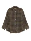 R13 Shredded Seam Drop Neck Plaid Flannel Button-up Shirt In Brown