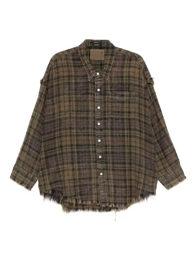 R13 SHREDDED-SEAM PLAID SHIRT