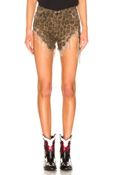 R13 Shredded Slouch Short In Leopard In Brown