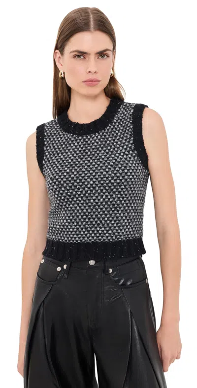 R13 Shrunken Crewneck Sweater Vest Black Grey Tweed