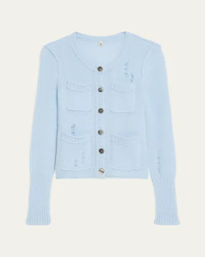 R13 Shrunken Distressed Cardigan In Light Blue