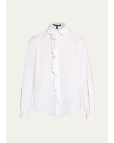 R13 Shrunken Ruffle-trim Cotton Poplin Shirt In White