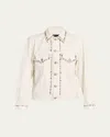 R13 Shrunken Studdded Denim Jacket In White