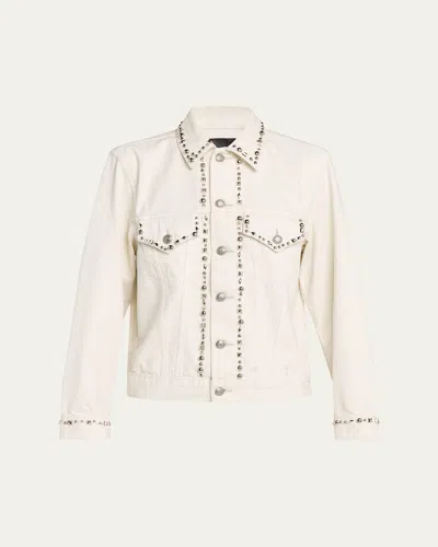R13 Shrunken Studdded Denim Jacket In White