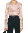 R13 Shrunken Workshirt In Pink Overdyed Plaid In Multi