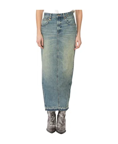 R13 Side Slit Denim Skirt In Blue