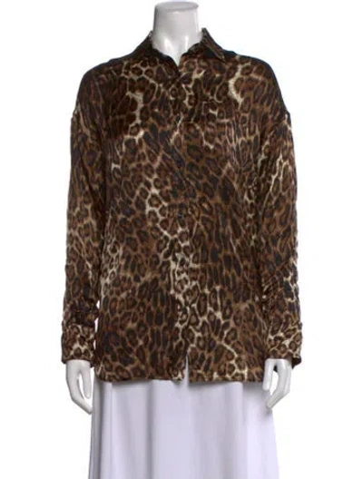 Pre-owned R13 Silk Animal Print Button-up Top In Neutral