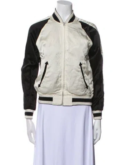 Pre-owned R13 Silk Colorblock Pattern Bomber Jacket In Black