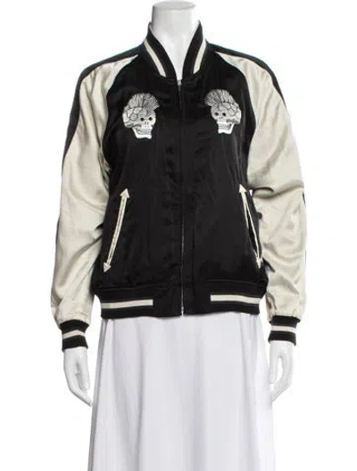 Pre-owned R13 Silk Colorblock Pattern Bomber Jacket In Black
