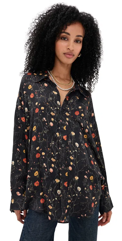 R13 Silk Drop Neck Shirt Floral On Black