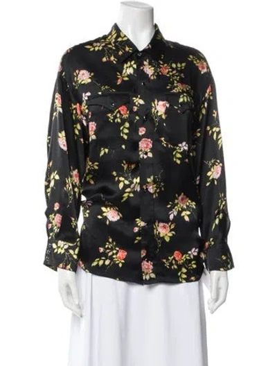 Pre-owned R13 Silk Floral Print Button-up Top In Black