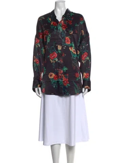 Pre-owned R13 Silk Floral Print Button-up Top In Blue