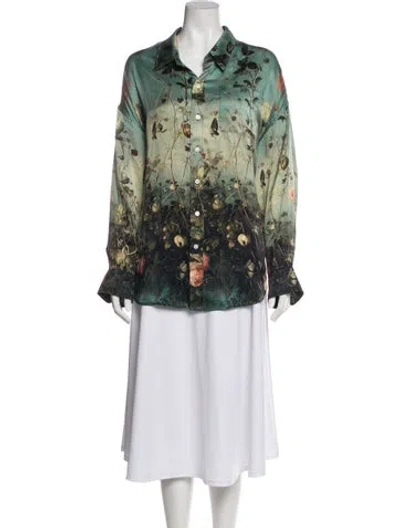 Pre-owned R13 Silk Floral Print Button-up Top In Green