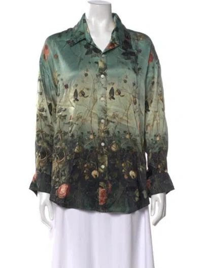 Pre-owned R13 Silk Printed Button-up Top In Green