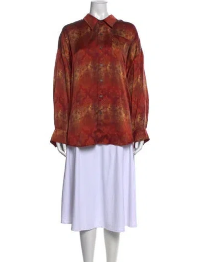 Pre-owned R13 Silk Printed Button-up Top In Orange