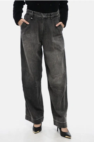 R13 Single-pleated Wide Leg Denims 27cm In Black