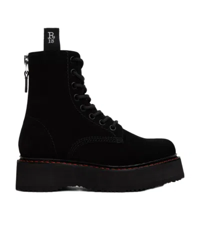 R13 Black Single Stack Boots In Black Suede