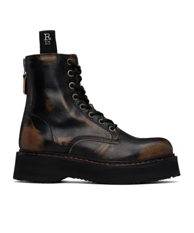 R13 Single Stack Ankle Boots In Black