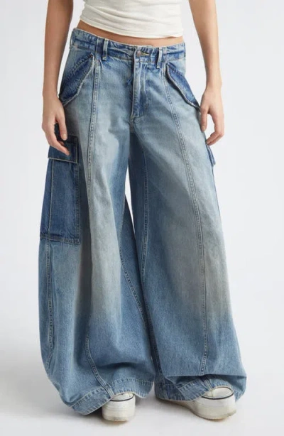 R13 Siouxsie Field Cargo Wide Leg Jeans In Blue