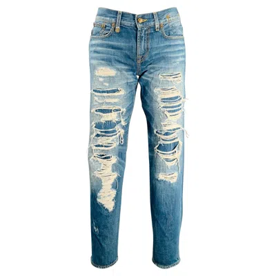 Pre-owned R13 Size 26 Relaxed Skinny Blue Selvedge Denim Twill Distressed Jeans
