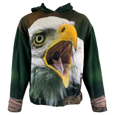 Pre-owned R13 Size S Green White Yellow Eagle Print Cotton Hoodie Sweatshirt