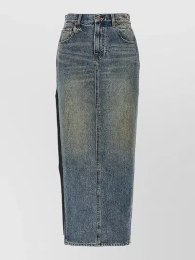 R13 Skirt Belt Loops Embroidered Contrast Stitching Pockets In Blue
