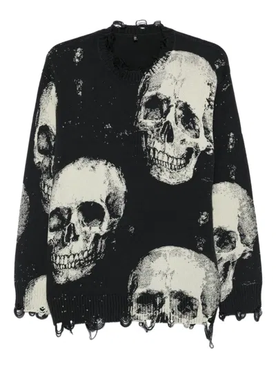 R13 Skull-print Frayed Sweater In Multi
