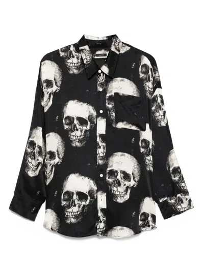 R13 Skull-print Silk Shirt In Black