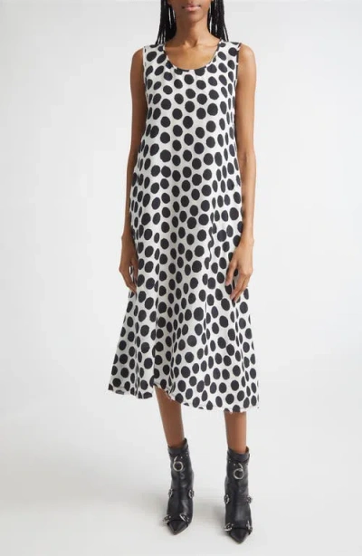 R13 Sleeveless Polka Dot Cupro Midi Dress In Black