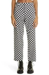 R13 Slouch Crop Straight Leg Cotton Pants In Black/white Checker